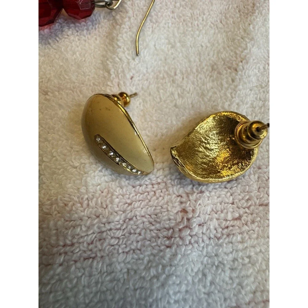 Lot of 3 Pairs‎ Vintage Earrings — Red Crystal Drop, Rhinestone Cluster Clip-On